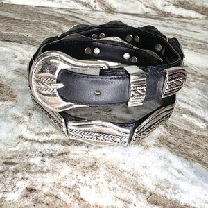 Vintage 90s Jana Women's Western Silver Belt Black Leather